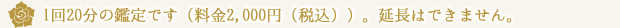 1回20分の鑑定です（料金2,000円（税込））。延長はできません。